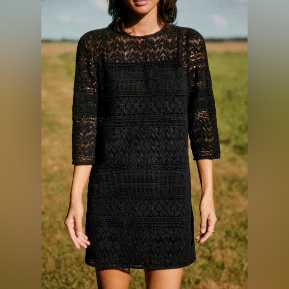 Sezane Leonille Dress Black Lace mini - Picture 3 of 12